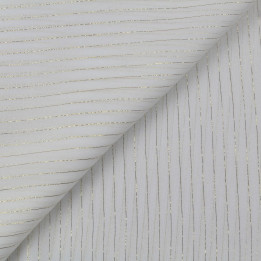 Tissu mousseline de soie blanc imprimé rayures liseré doré | Moline