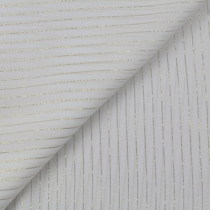 Tissu mousseline de soie blanc imprimé rayures liseré doré