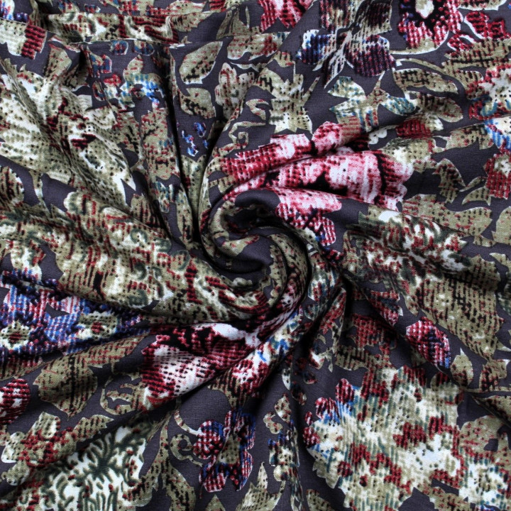 Tissu jersey gris imprimé fleuri