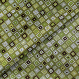 Tissu satin de soie vert olive imprimé géométrique - Made in Italy