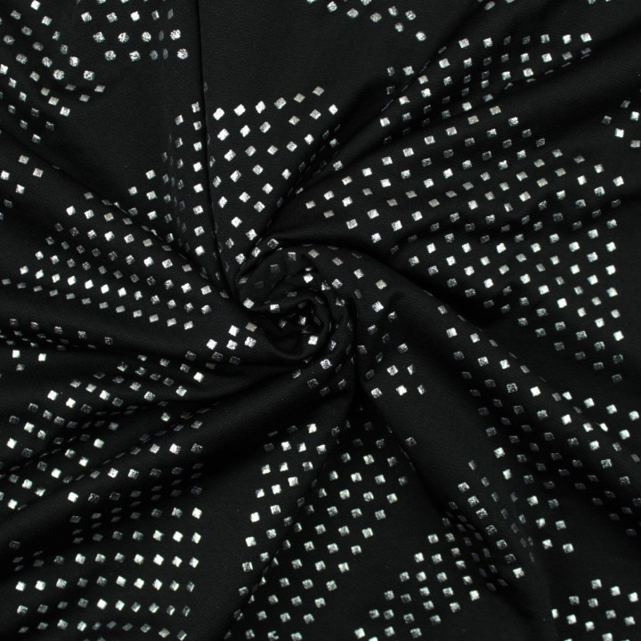 Tissus couture polyester noir strass argenté