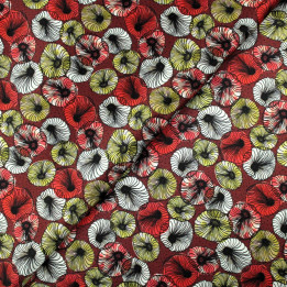 Tissu satin de soie bordeaux imprimé fleuri - Made in Italy