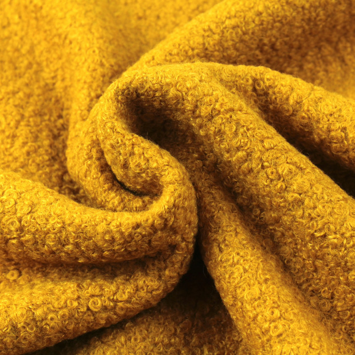 Tissu Lainage Bouclette Moutarde – Haute Qualité pour Mode & Décoration