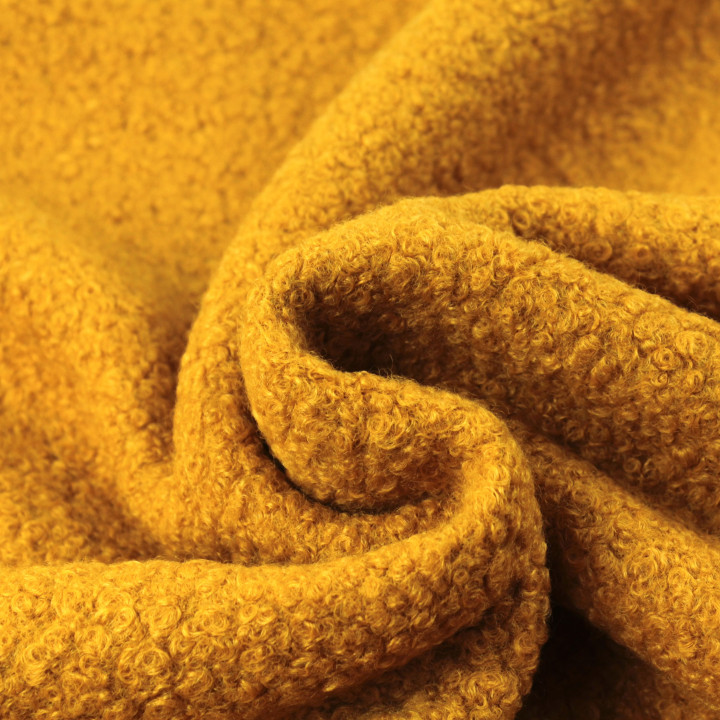 Tissu Lainage Bouclette Moutarde – Haute Qualité pour Mode & Décoration