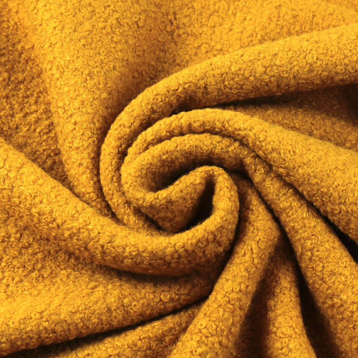 Tissu Lainage Bouclette Moutarde – Haute Qualité pour Mode & Décoration