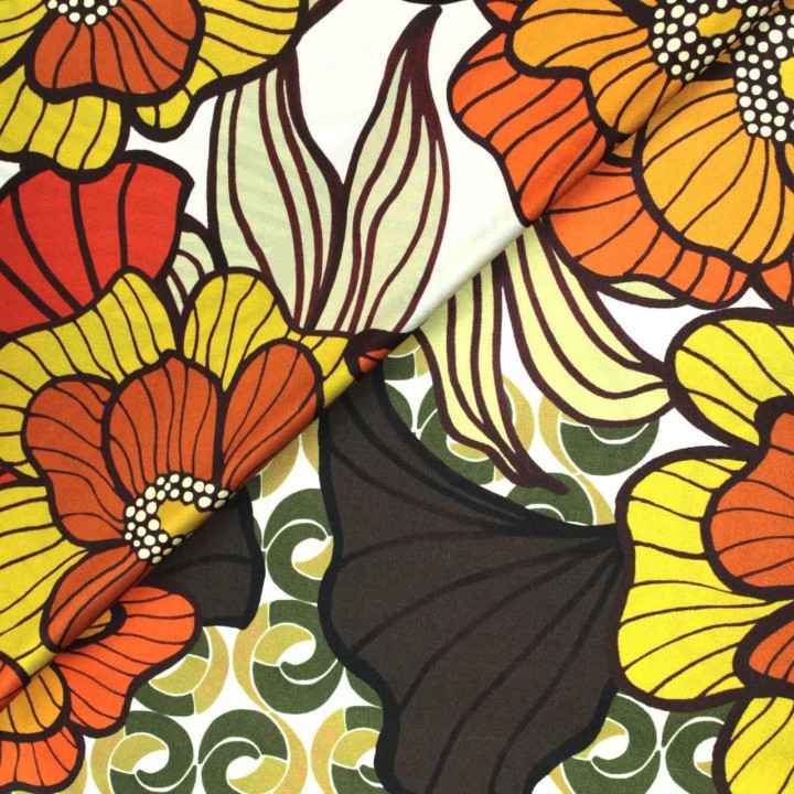 Tissu satin de soie imprimé fleuri - Made in Italy