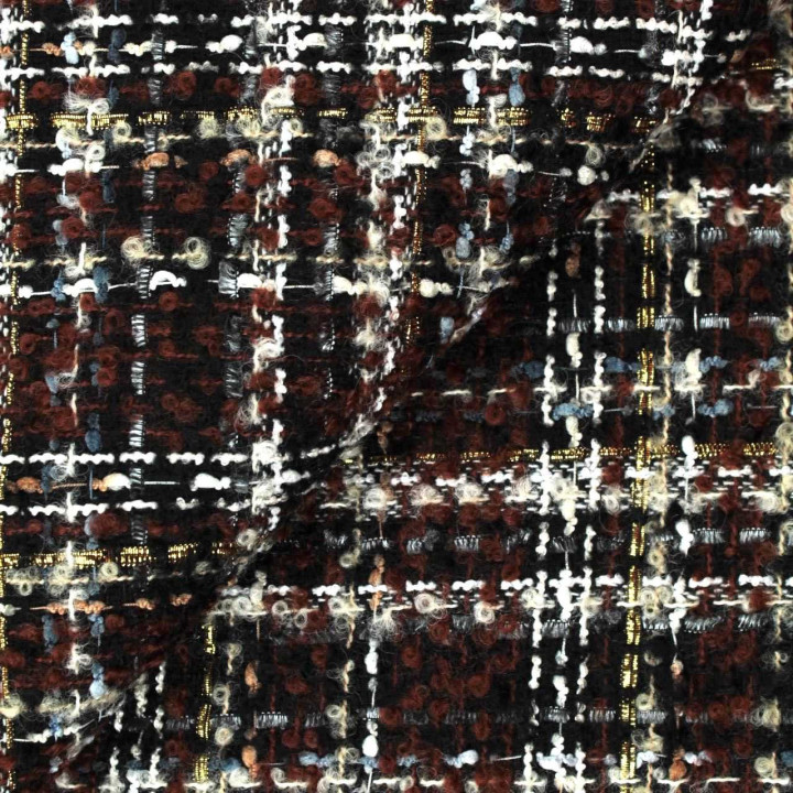 Tissus tweed bordeaux, blanc et noir