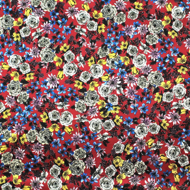 Tissu satin de soie imprimé fleuri - Made in Italy
