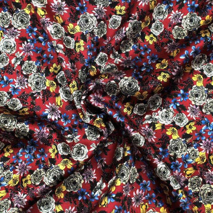 Tissu satin de soie imprimé fleuri - Made in Italy