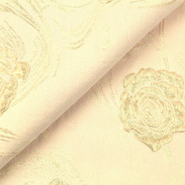 Tissu brocart rose motif floral écru brillant