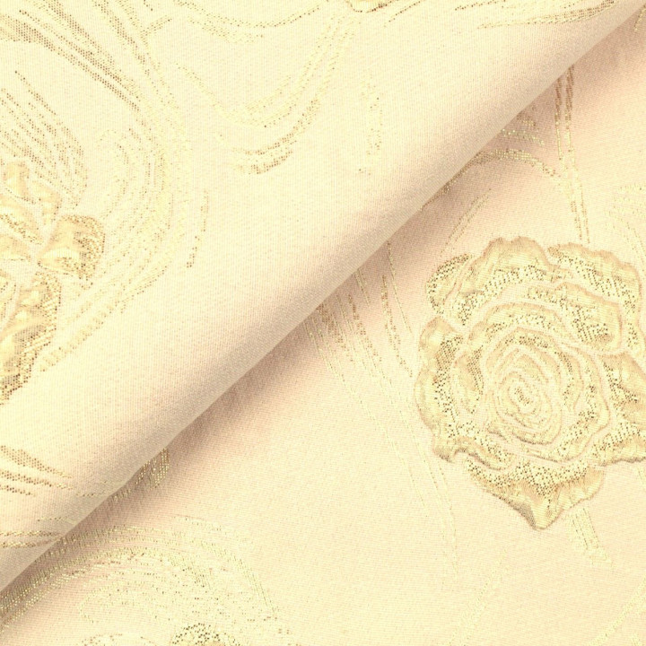 Tissu brocart rose motif floral écru brillant