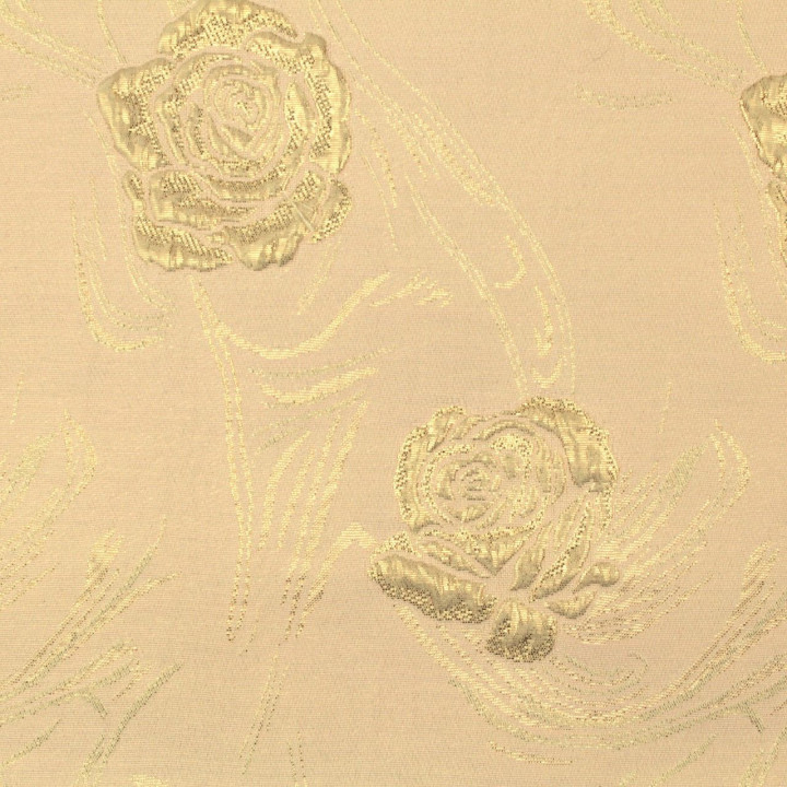 Tissu brocart rose motif floral écru brillant