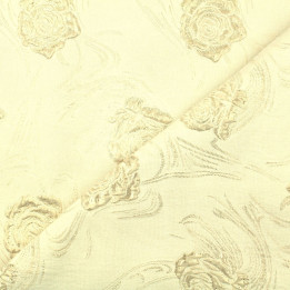 Tissu brocart motif floral beige brillant