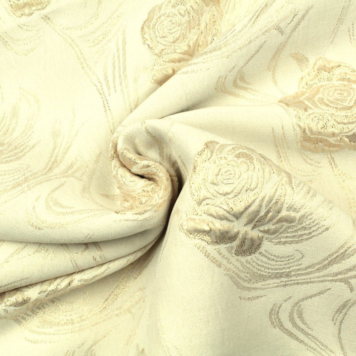 Tissu brocart motif floral beige brillant