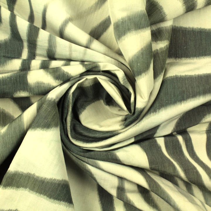 Tissu coton écru imprimé géométrique noir
