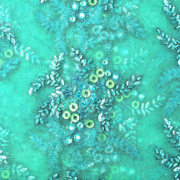Tissus dentelle perlée fleuri bleu turquoise