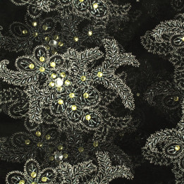Tissus dentelle perlée fleuri noir et argent