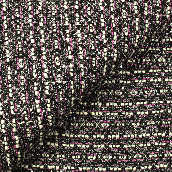 Tissus tweed blanc, fuchsia et noir