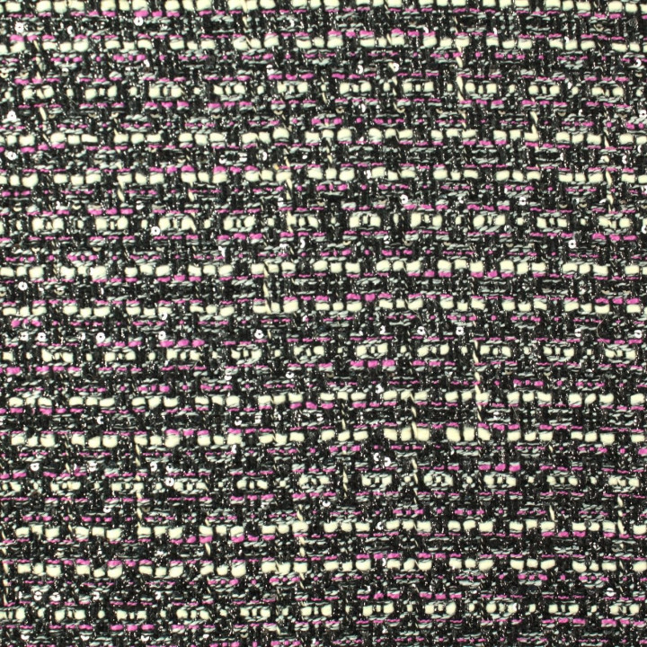 Tissus tweed blanc, fuchsia et noir