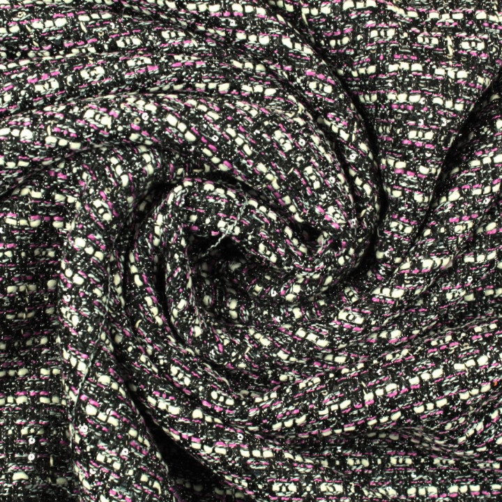 Tissus tweed blanc, fuchsia et noir