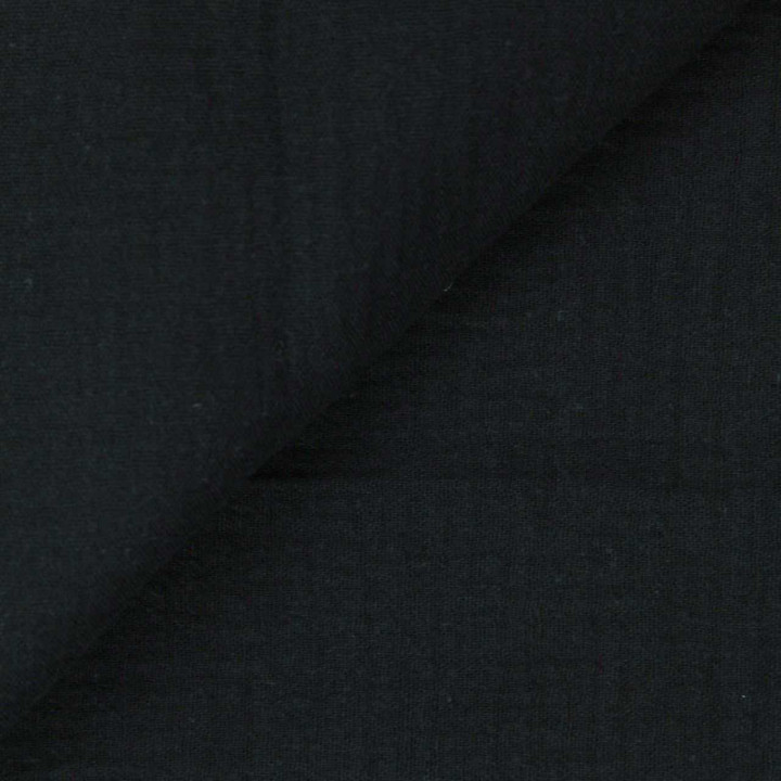 Tissu coton double gaze uni de couleur noir