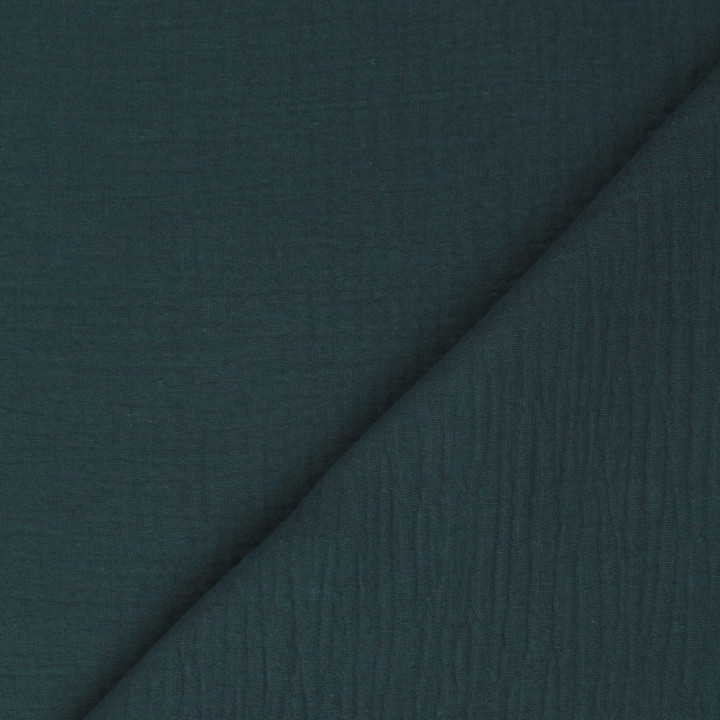 Tissu coton double gaze uni de couleur vert sapin foncé