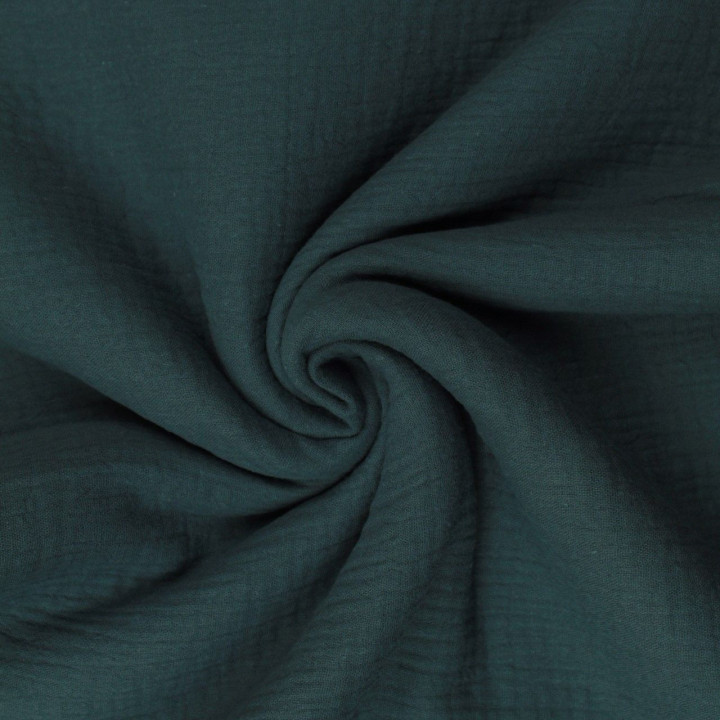 Tissu coton double gaze uni de couleur vert sapin foncé