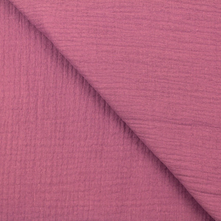Tissu coton double gaze uni de couleur violet nacré
