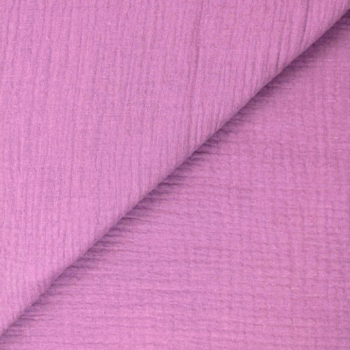 Tissu coton double gaze uni de couleur violet nacré