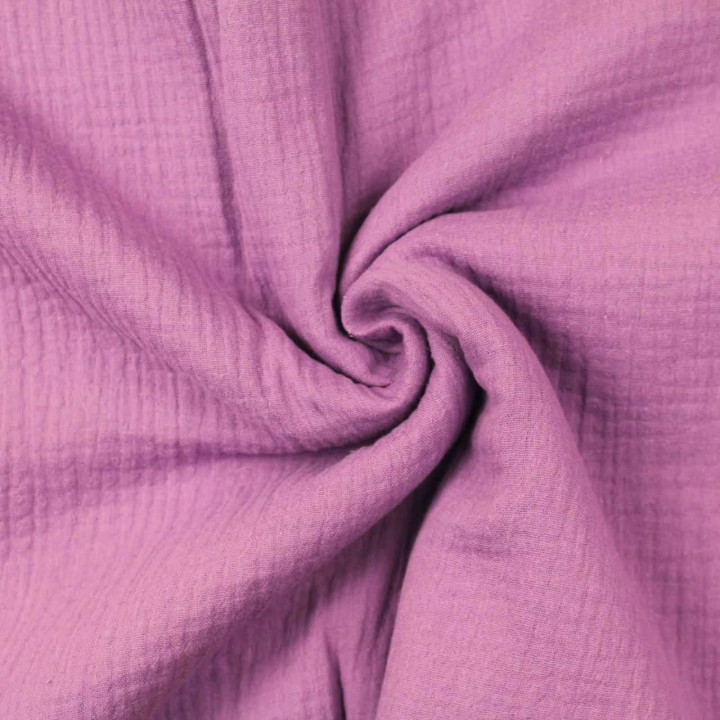 Tissu coton double gaze uni de couleur violet nacré