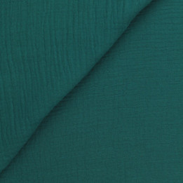 Tissu coton double gaze uni de couleur vert canard | Moline