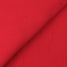Tissu coton double gaze uni rouge écarlate