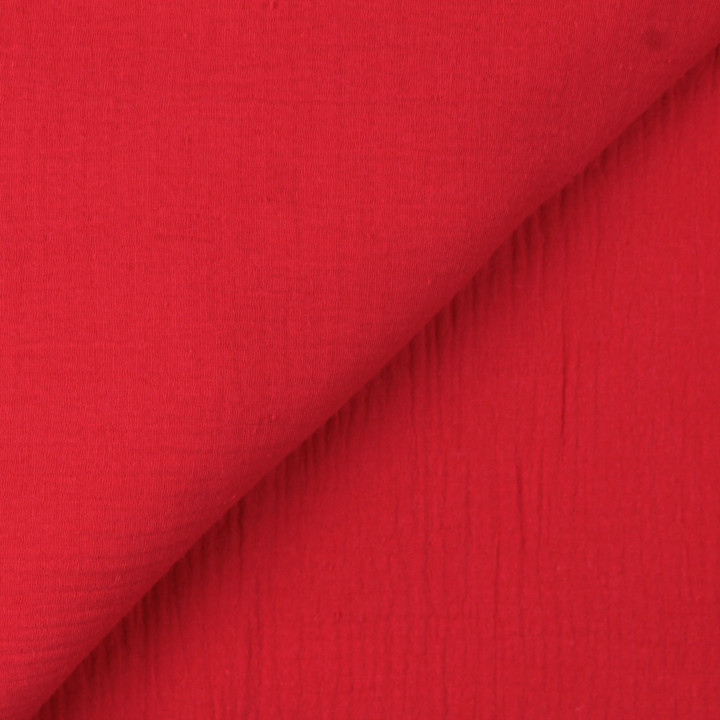 Tissu coton double gaze uni rouge écarlate