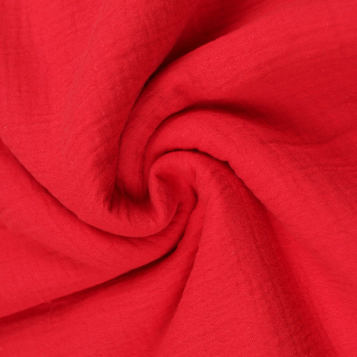 Tissu coton double gaze uni rouge écarlate