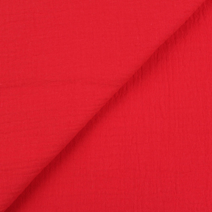 Tissu coton double gaze uni rouge écarlate