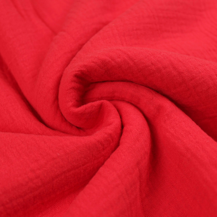 Tissu coton double gaze uni rouge écarlate