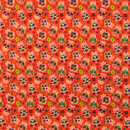 Tissu coton orange imprimé tête de mort fleuri mexicain
