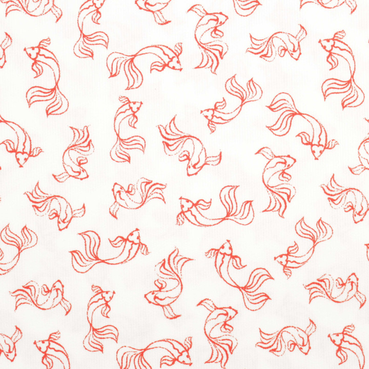 Tissu coton milleraie blanc imprimé poisson rouge