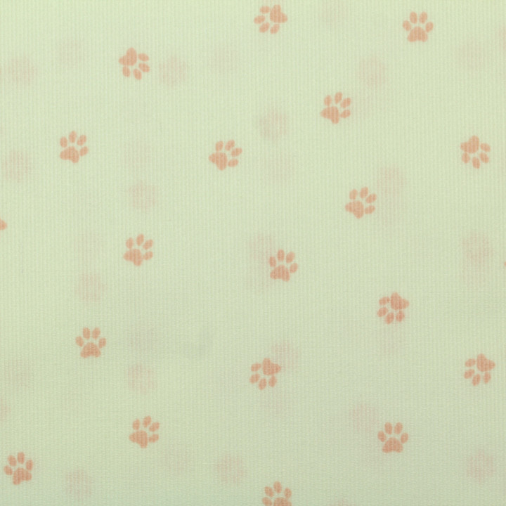 Tissu coton blanc milleraie imprimé pattes de chien rose