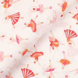 Tissu Coton Crème à Imprimé Danseuses Rouges – Douceur & Élégance pour vos Créations