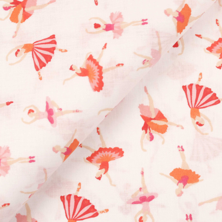 Tissu Coton Crème à Imprimé Danseuses Rouges – Douceur & Élégance pour vos Créations