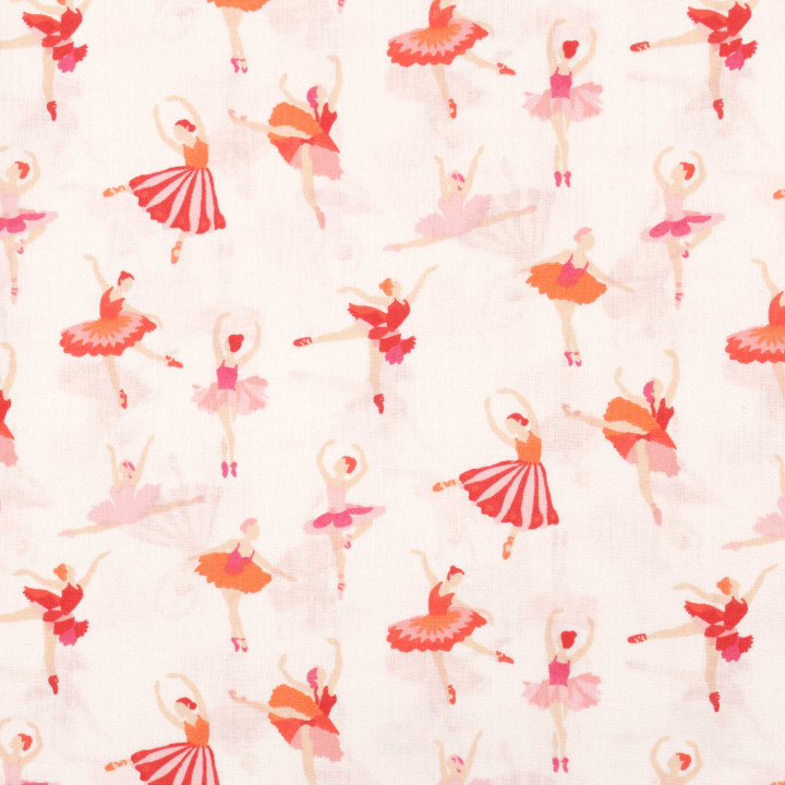 Tissu Coton Crème à Imprimé Danseuses Rouges – Douceur & Élégance pour vos Créations