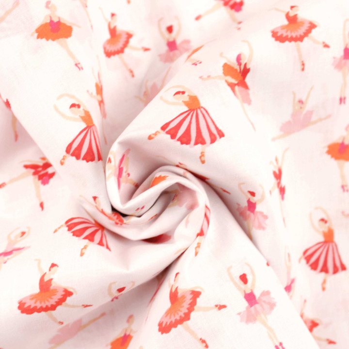 Tissu Coton Crème à Imprimé Danseuses Rouges – Douceur & Élégance pour vos Créations