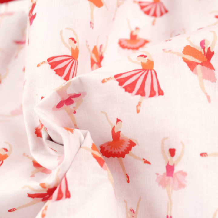 Tissu Coton Crème à Imprimé Danseuses Rouges – Douceur & Élégance pour vos Créations