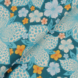 Tissu coton blanc imprimé tête de mort fleuri mexicain