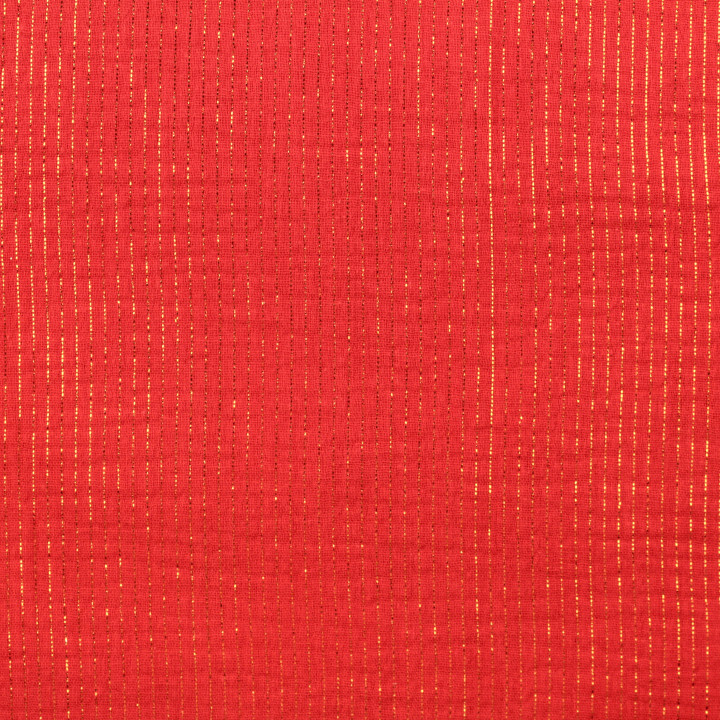 Tissu coton double gaze uni rose poudrée rayures or