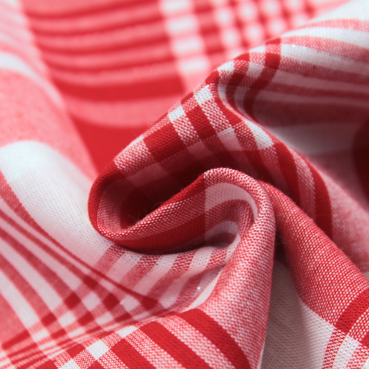 Tissu coton Madras rouge et blanc à rayures argentées – Haute qualité et authenticité