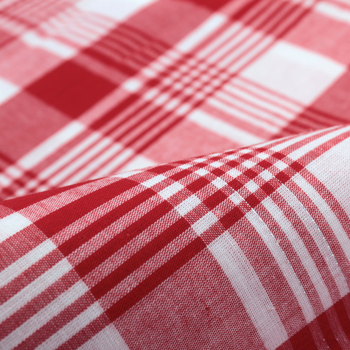 Tissu coton Madras rouge et blanc à rayures argentées – Haute qualité et authenticité