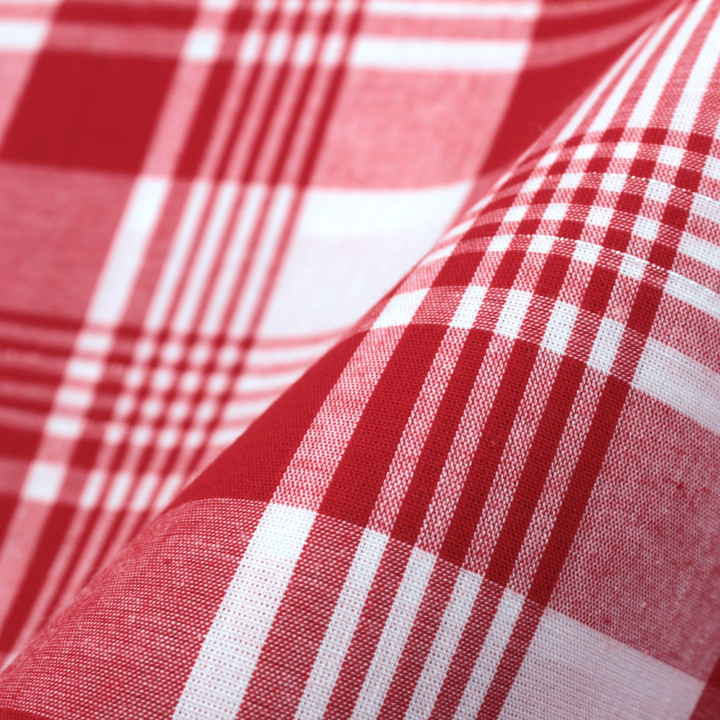 Tissu coton Madras rouge et blanc à rayures argentées – Haute qualité et authenticité