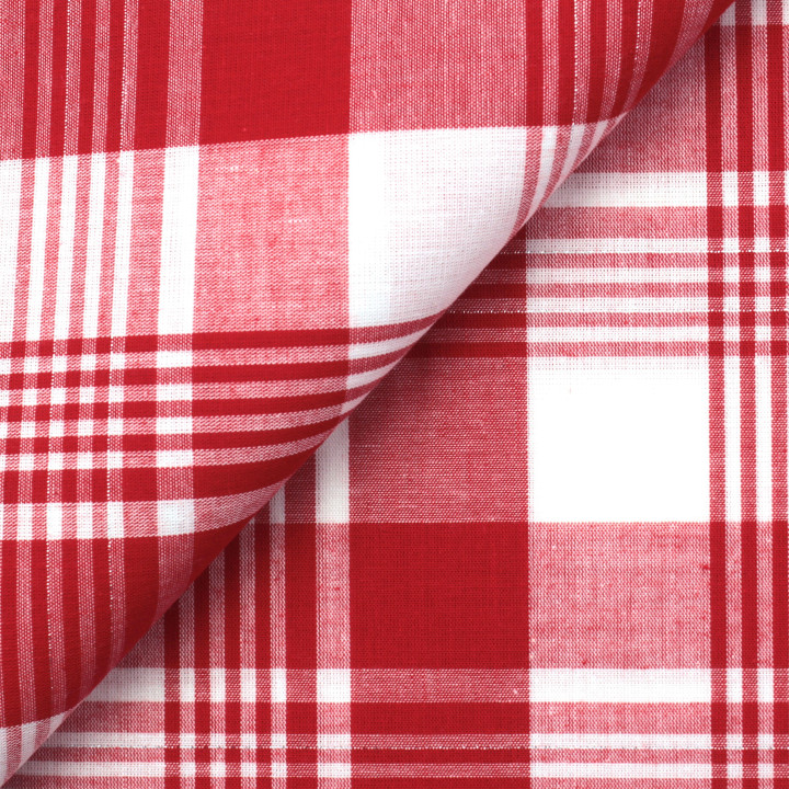 Tissu coton Madras rouge et blanc à rayures argentées – Haute qualité et authenticité